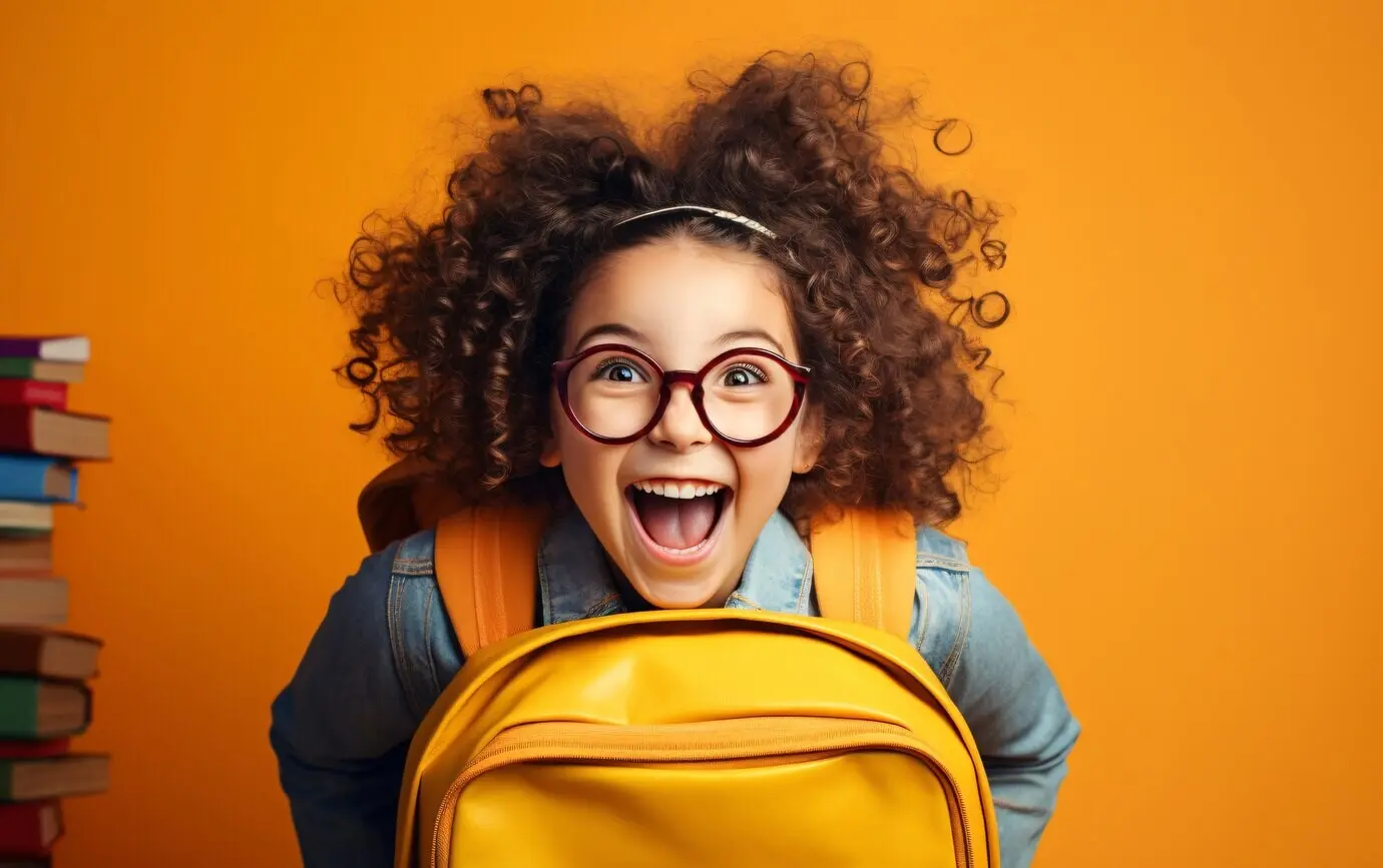 Lustiges kleines Kind mit Rucksack